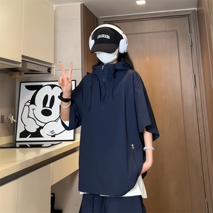 量大优 供视频 泡泡纱夏款连帽短袖t恤男 CP73-特p35图片