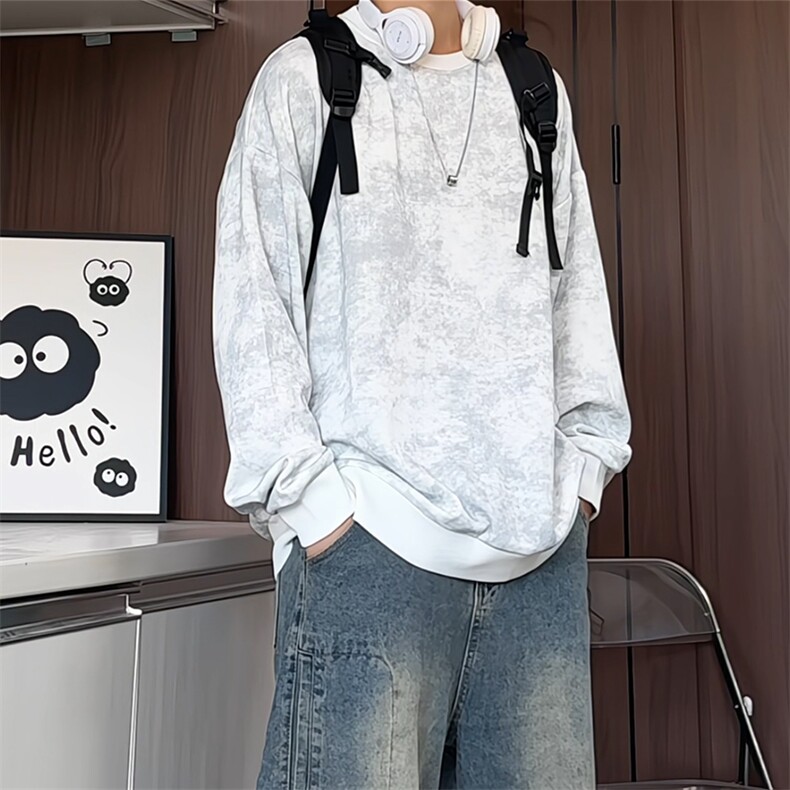 S5012/P35春装新款个性套头扎染卫衣男潮流宽松百搭长袖T恤外套,男装T恤,电商A141