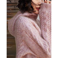 2025年秋季新款百搭女士麻花绞花粉色连帽衫，女装羊毛衫，宛庄羊绒