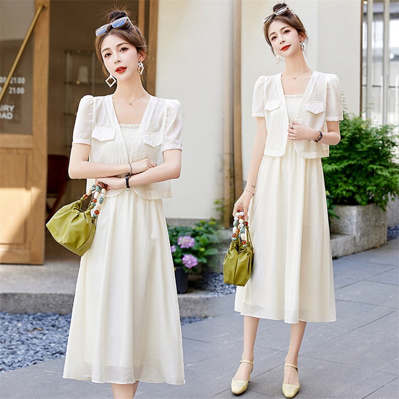 2023新款气质清新优雅两件套连衣裙时尚显瘦小香风套装，女装连衣裙，布芭啦