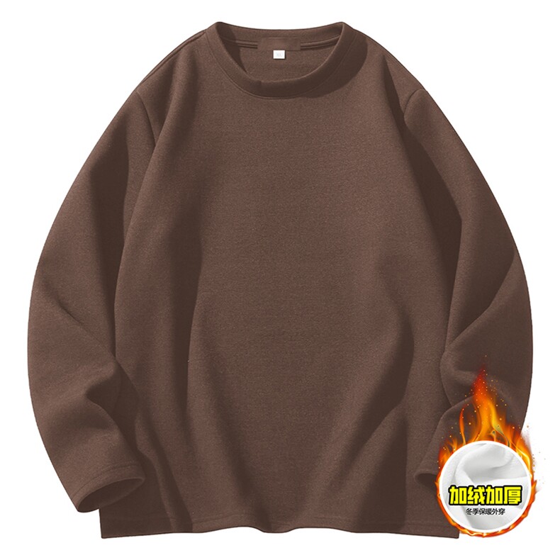 抖音得物高品质360克重磅加绒加厚德绒保暖长袖T恤纯色打底针织衫，男装T恤，电商A486-1