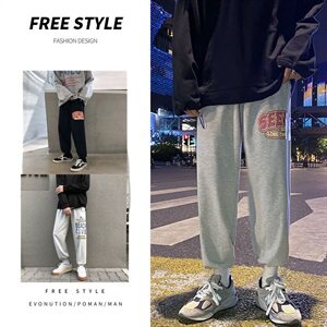 港风休闲裤男潮流宽松束脚裤运动印花卫裤8803图片