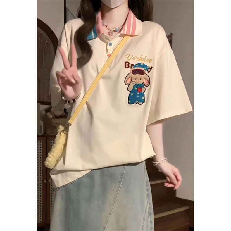 H0812-P40毛巾绣POLO领休闲宽松短袖T恤女,女装T恤,星座617A-2