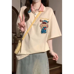 H0812-P40毛巾绣POLO领休闲宽松短袖T恤女图片