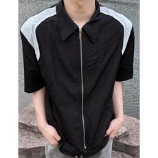 撞色拼接短袖衬衫男垫肩小众设计尼龙褶皱半袖衬衣C2275，男装T恤，星座1116A（原606A-3）