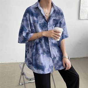 冰丝短袖衬衫男帅气韩版潮流宽松五分袖衬衣513-3-C30/C32-P40图片