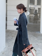 灰色双面羊毛呢子大衣女中长款秋冬2025新款气质韩版加厚毛呢外套，女装双面呢大衣，丝露怡语