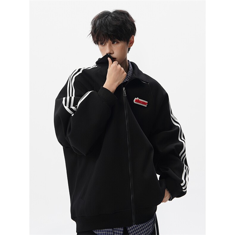 8XL-M条纹撞色开衫新年红卫衣运动套装潮牌运动服校园风TZ114P118,男装休闲套装,电商D206-1