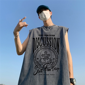 三亚外景 夏季美式水洗无袖T恤潮流宽松背心潮流 DT6249 P45控58图片