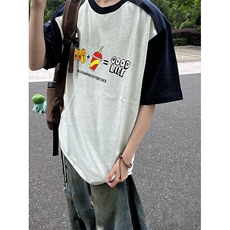抖音得物高品质二开240克宽松纯棉美式潮牌插肩袖拼接短袖T恤，男装T恤，电商A486-1