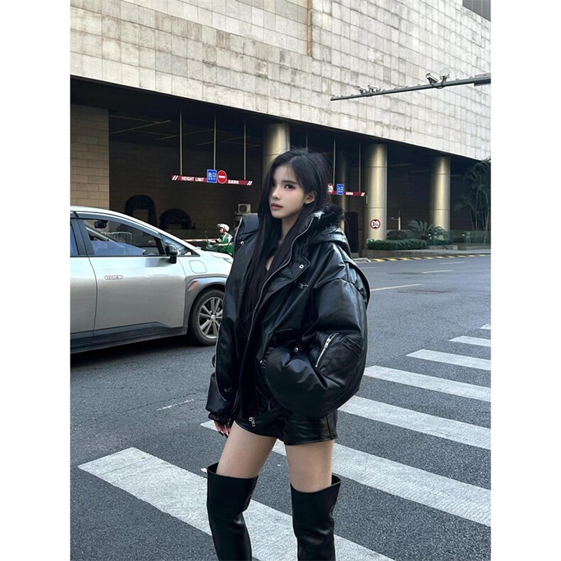 大毛领连帽小众设计感P棉服男冬季加厚外套朋克皮夹克M8033,男装夹克,星座1116A（原606A-3）