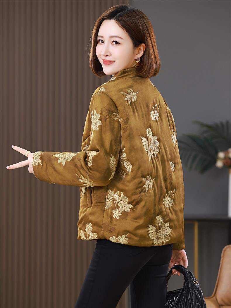 现货重工绣花亮片夹棉新中式洋气羽绒棉复古保暖棉衣女式冬季外套,女装棉衣/棉服,木橙西子