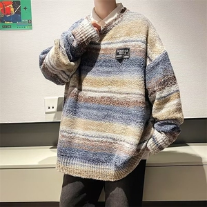 针织衫男韩版两次条纹高街帅气2025秋冬新款ins宽松毛衣MZ079图片
