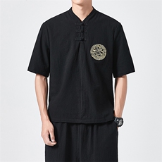 2021夏季中国风刺绣棉麻短袖T恤男日系复古上衣QT6005-TX66-P45，男装T恤，星座1112-5（原712-5）