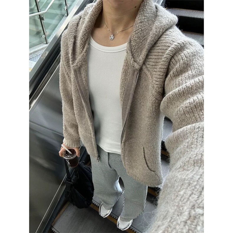 毛衣外套男款开春cleanfit慵懒风高级感连帽针织开衫ZZS66P75,男装针织衫/毛衣,电商D256-3(原A064-3)