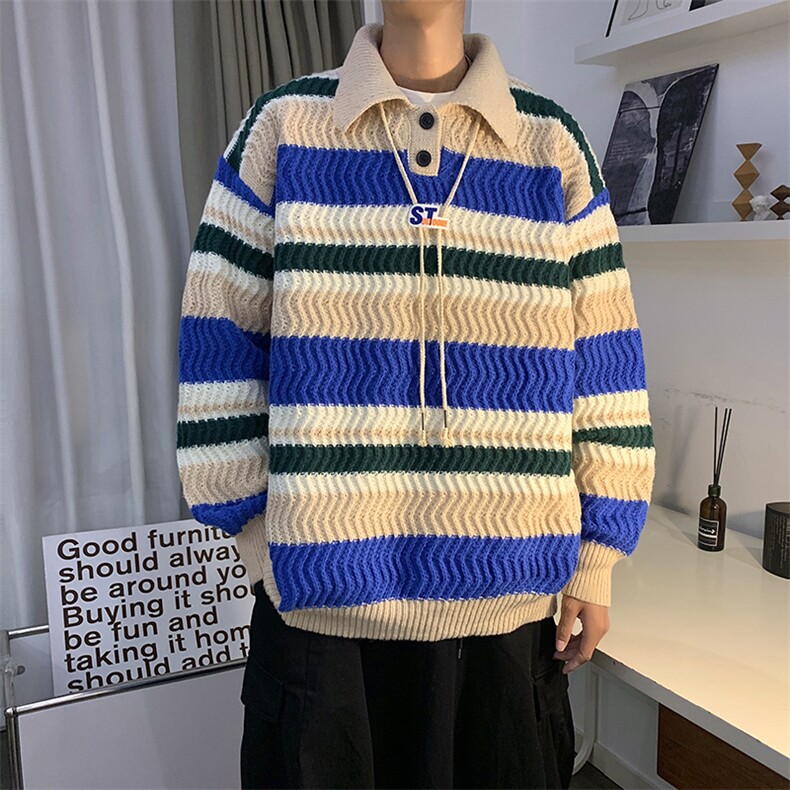 MY502-P50美式条纹polo拼色宽松型毛衣,男装针织衫/毛衣,星座1501-1
