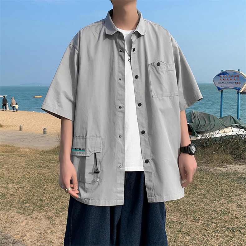 CS4002-P55 夏季新款工装质感短袖衬衫男士工装衬衣韩版时尚 控78图片