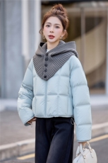 现货2026冬装新款时尚羽绒服针织帽小个子百搭保暖外套简约纯色，女装羽绒服，唯婧