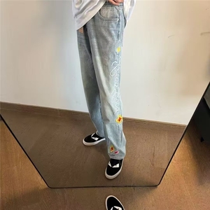 1506A/G6510/P54新款欧货重工刺绣蝴蝶绣饰时尚百搭直筒阔脚裤图片
