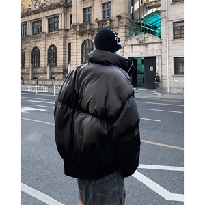 美式PU皮立领短款棉服男加厚保暖工装棉衣外套冬季ootd穿搭面包服图片