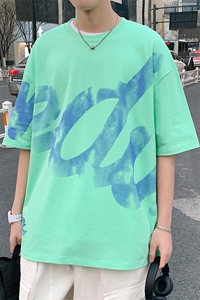 得物抖音 40支双纱高品质印花潮牌半袖纯棉短袖T恤男女 T7219-P45图片