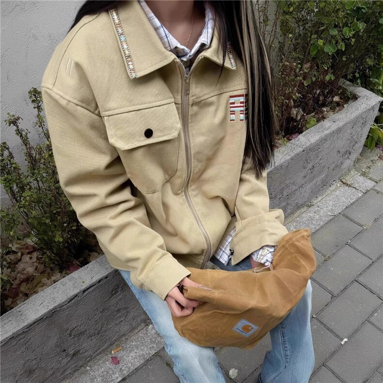 抖音品质秋款男女夹克衫刺绣加厚休闲外套JK214 P95图片