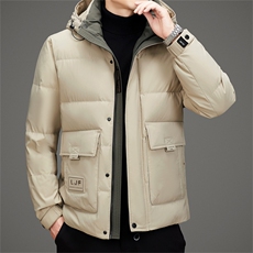 新款工装羽绒服外套男款冬季加厚可脱卸帽潮流时尚休闲羽绒服大衣，男装羽绒服，钱塘723