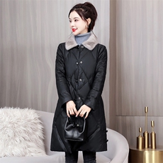 PU皮衣羽绒服女中长款冬2021年新款女款黑色免洗外套，女装皮衣，浙宝281