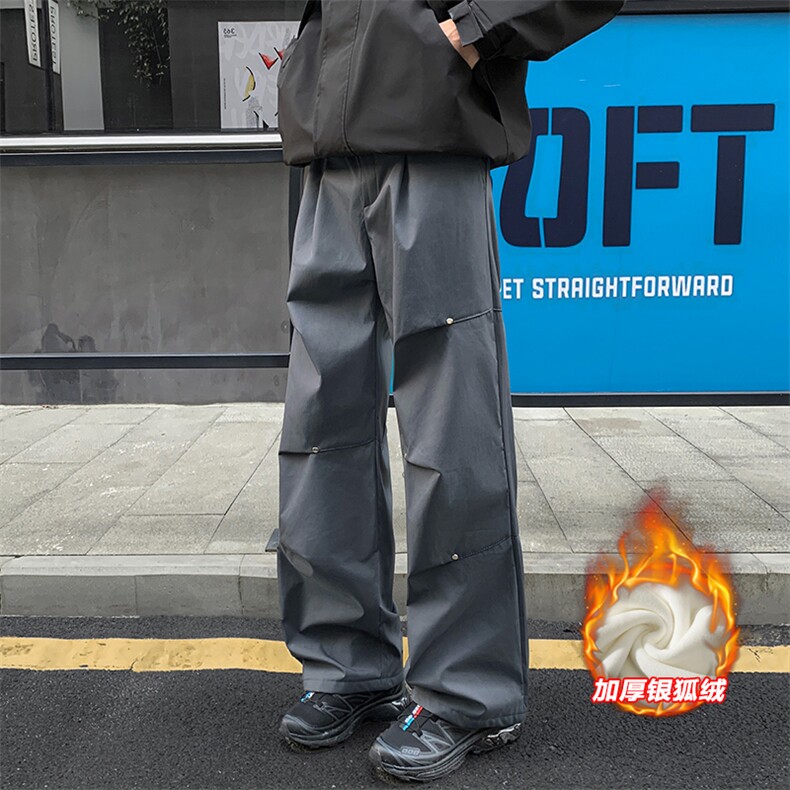 大码宽松降落伞兵裤男加厚银狐绒大码拖地裤K1172J加绒-特P42控78,男装卫衣,电商A001