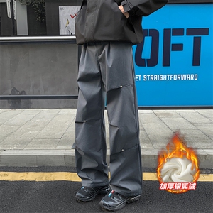 大码宽松降落伞兵裤男加厚银狐绒大码拖地裤K1172J加绒-特P42控78图片