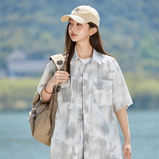 扎染短袖衬衫女2025夏季新款休闲百搭宽松衬衣A406C6066特P40，男装衬衫，星座309（原A406）