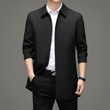 风衣男士中长款方领中年商务休闲爸爸装秋冬新款纯色外套夹克男装，男装风衣，电商B212（原钱塘6029）