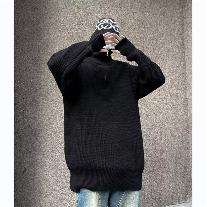 日系ins复古半拉链毛衣男冬季潮牌简约宽松保暖针织线衣MZ399-P56,男装针织衫/毛衣,星座412-2