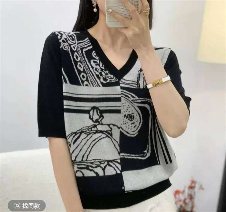 2025百搭时尚简约天丝莱赛尔提花V领，女装针织衫/毛衣，晨旭羊绒