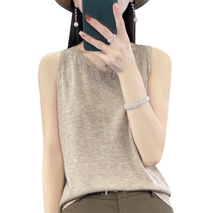 时尚V领镂空针织背心女夏季新款修身显瘦无袖打底衫内搭上衣图片