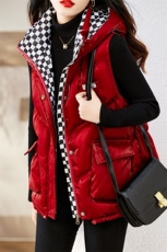 秋冬短款羽绒棉马甲外套女2022新款亮面免洗宽松坎肩连帽外套马夹，女装马甲，千千佰惠