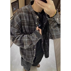蓝咖色格子衬衫男款秋冬季格纹长袖衬衣叠穿毛呢外套CWS17，男装衬衫，星座1116A（原606A-3）