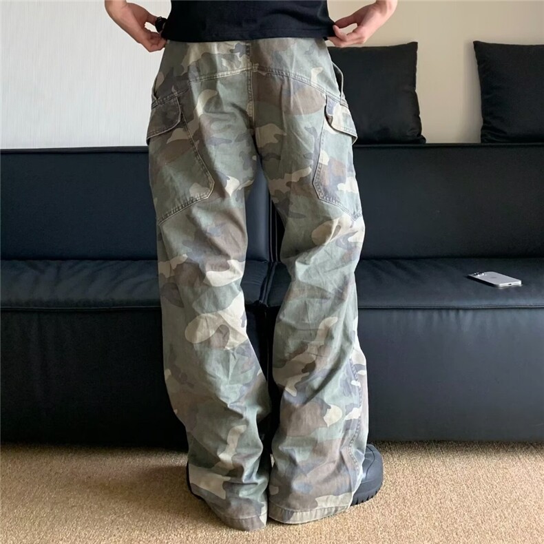 美式复古街头迷彩工装裤男百搭休闲直筒裤高街微喇叭裤MM7049P53,男装牛仔裤,星座1013-1
