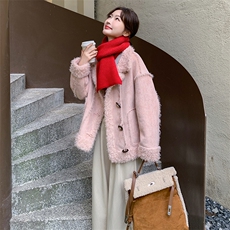 2024年冬季新款仿羊羔毛外套女0137，女装羊羔毛/颗粒绒，秋水欣儿