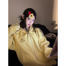 三杠条纹织带小恶魔耳朵连帽开衫卫衣男女，男装卫衣，电商B323A