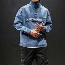 秋装日系套头宽松大口袋印花牛仔卫衣潮男立领魔术贴外套JK07/P75，男装卫衣，星座608A