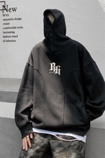 ！23宽松重磅加绒350克暗黑风Rh排扣连帽卫衣LW9075-p78，男装卫衣，星座508（原C305）