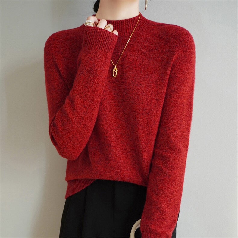 2025冬季新重磅加厚半高领合股花纱羊毛衫女时尚针织打底衫毛衣，女装针织衫/毛衣，昭美羊绒