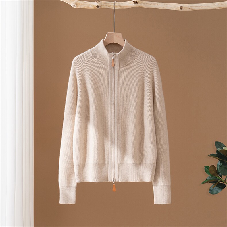2025年秋季新款百搭女士半高长袖拉链开衫，女装羊绒衫，澳冬特羊绒