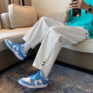 裤子男韩版潮流2026春季直筒宽松彩扣休闲长裤潮牌ins港风k335-35图片