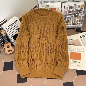 镂空凉感破洞T恤男女夏季2025新款设计感宽松针织衫上衣B6021/P50图片