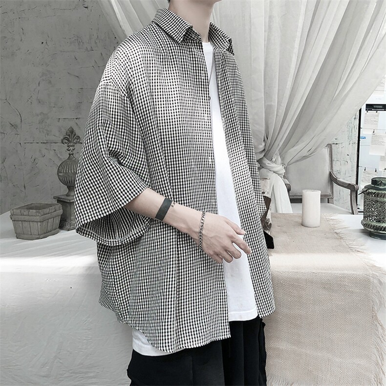 港风经典格子宽松男士衬衫A071-C03-P35,男装衬衫,电商A071