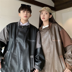 1肩膀针织民族风大码M-5XL面层：PU皮夹克男JK8756P110控149图片