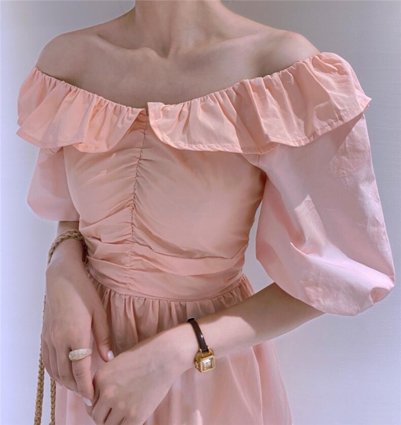 荷叶边连衣裙，女装连衣裙，驿谷