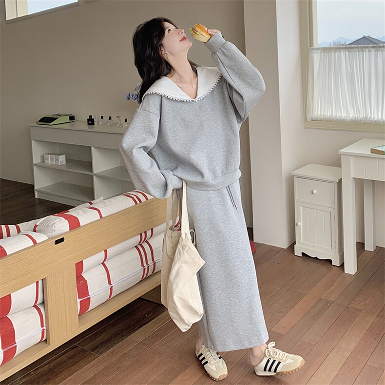 【新款】花边海军领针织上衣+裙子套装2C277-6620-P155-K228，女装套装/套裙，2C277